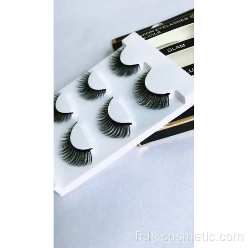 Faux cils synthétiques de qualité supérieure en faux soie artificielle double 3D